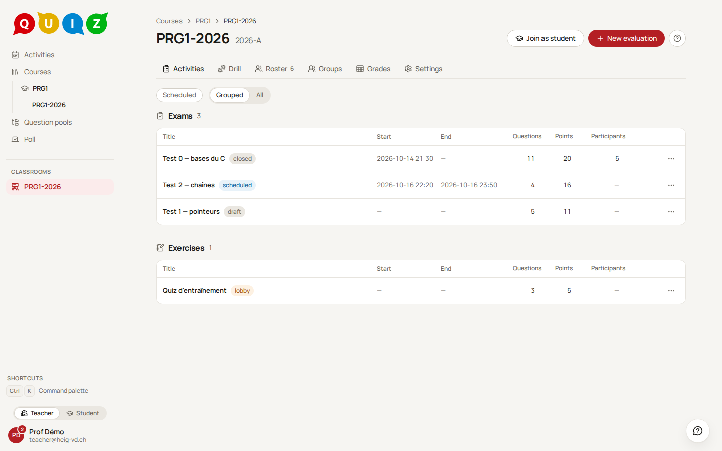 A classroom, on its Activities tab