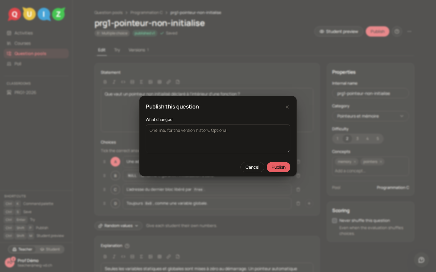 The publish dialog