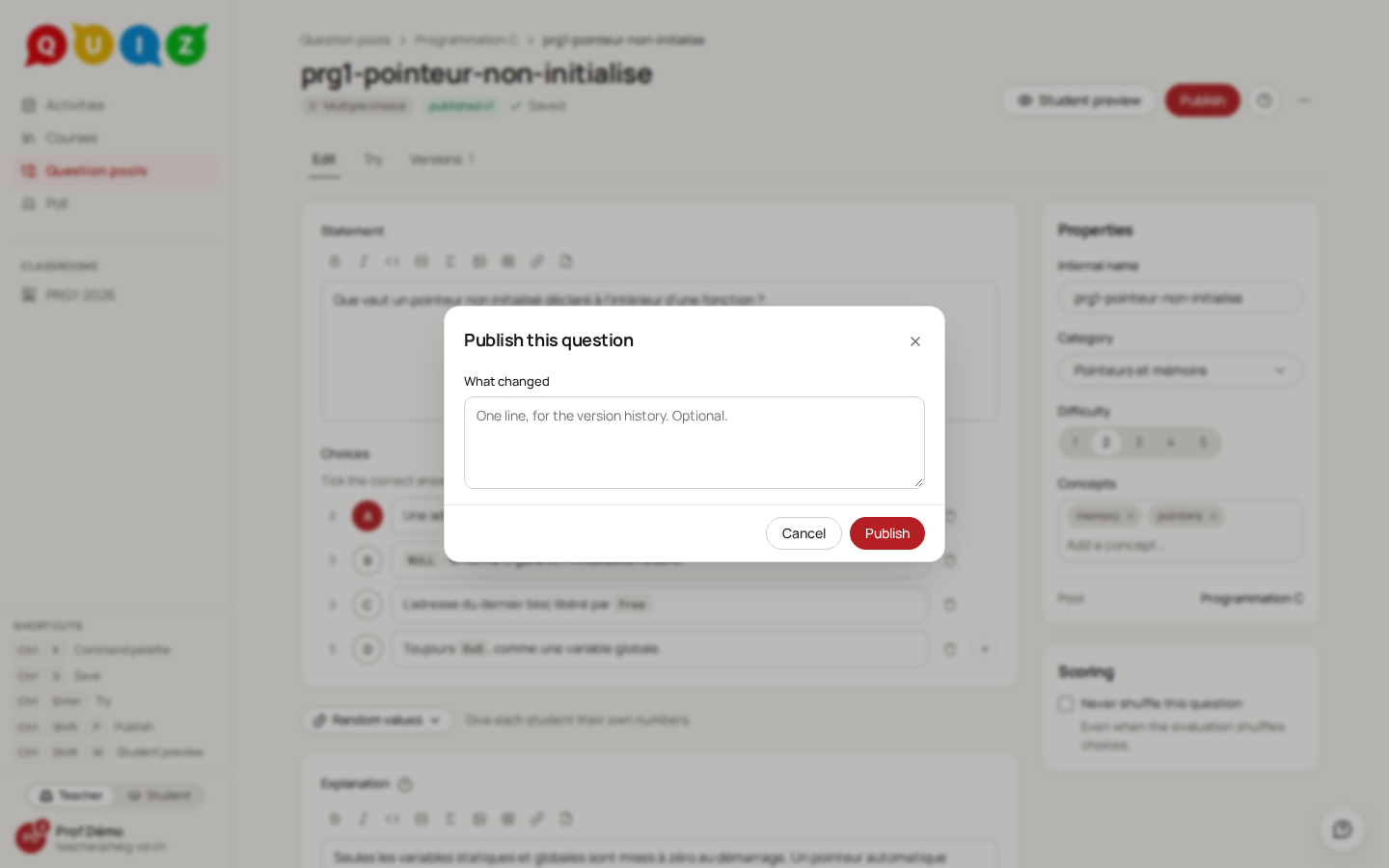 The publish dialog