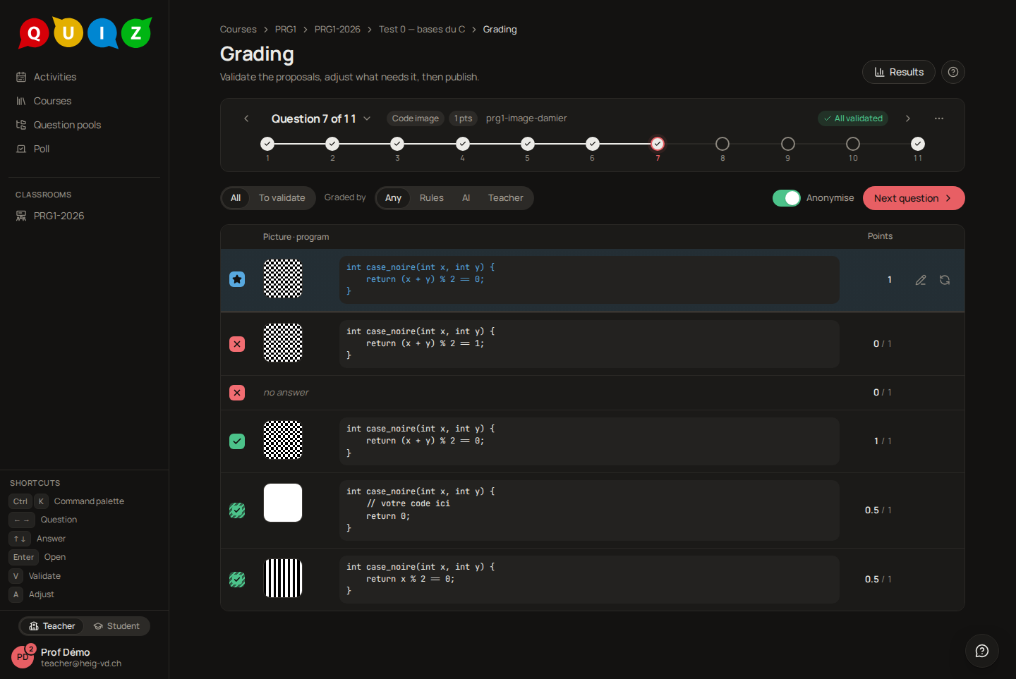 Grading a code-to-picture question