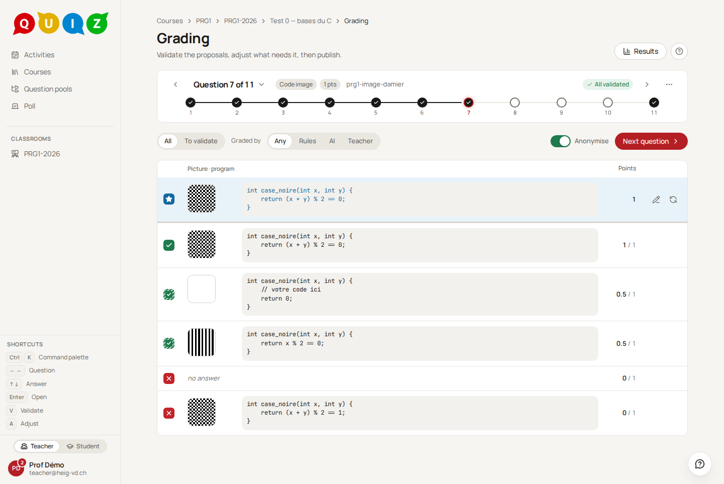 Grading a code-to-picture question