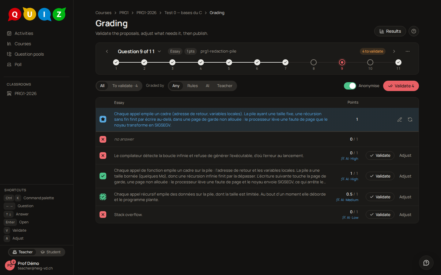 Grading essays with the AI's proposals