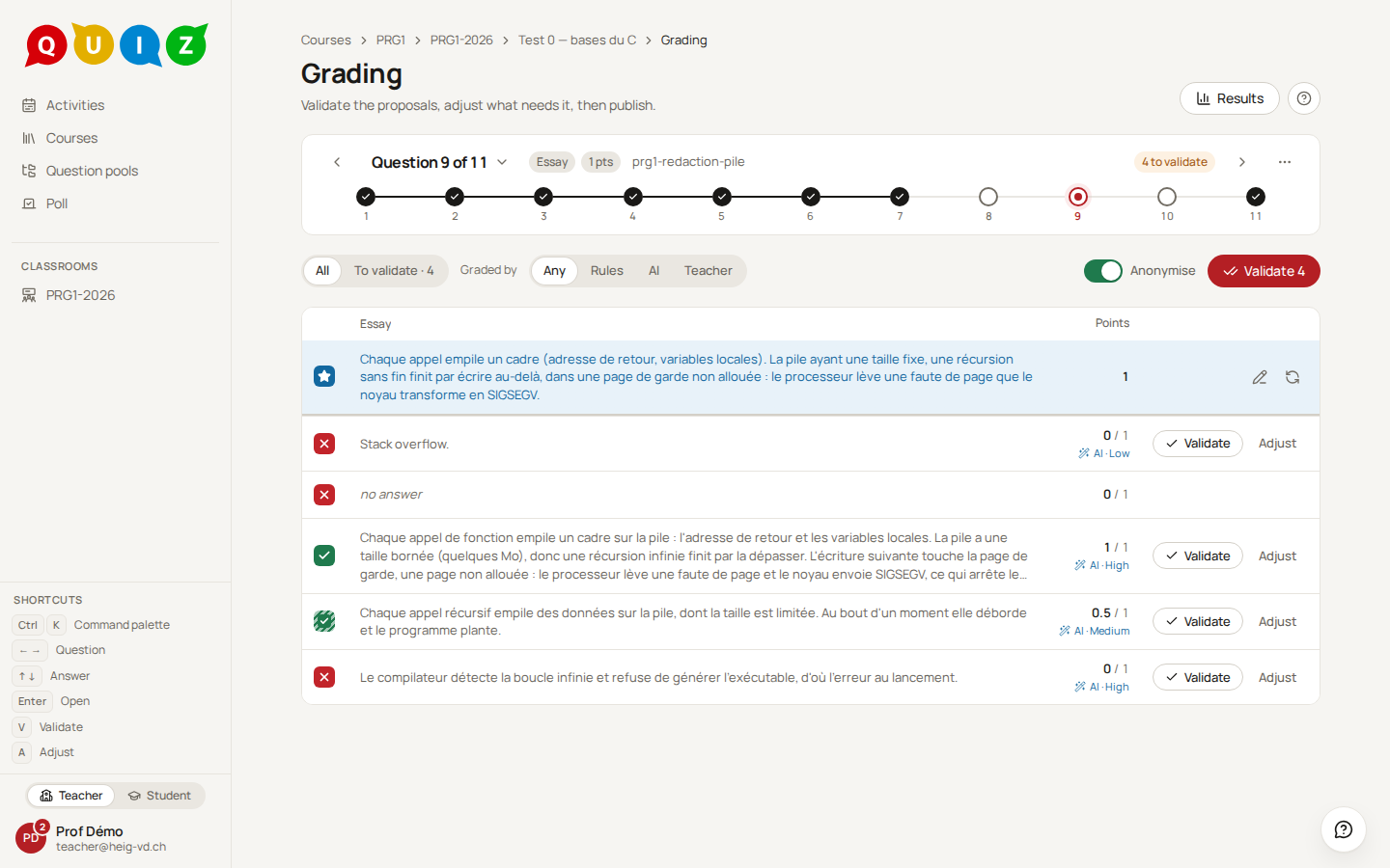Grading essays with the AI's proposals