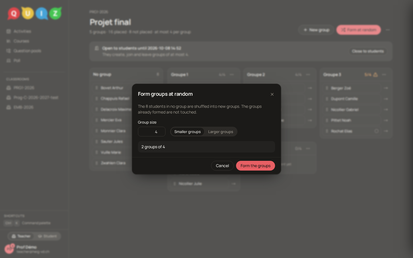 The random formation dialog