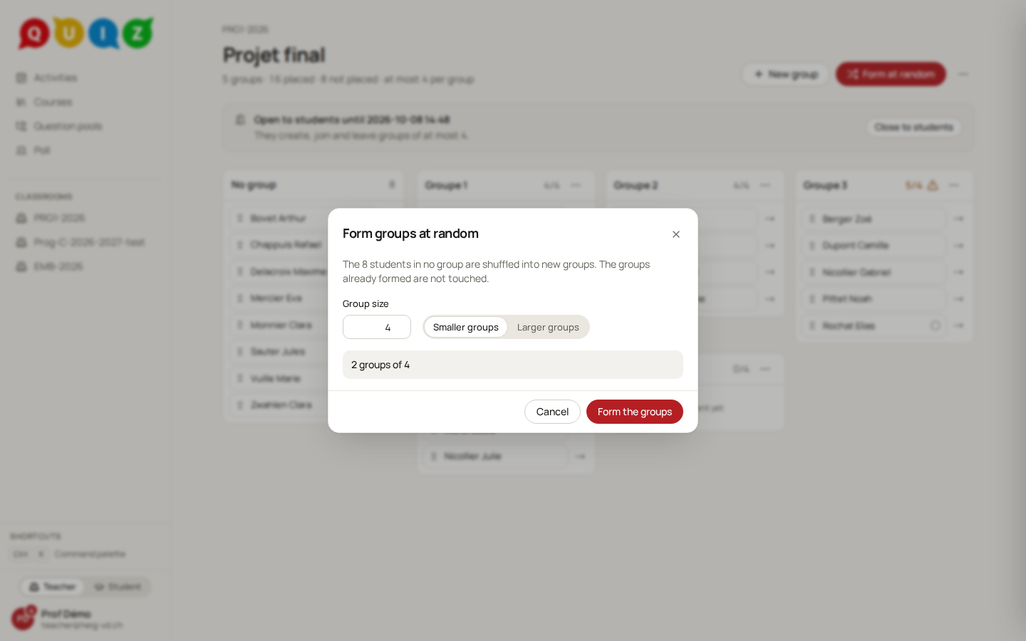 The random formation dialog