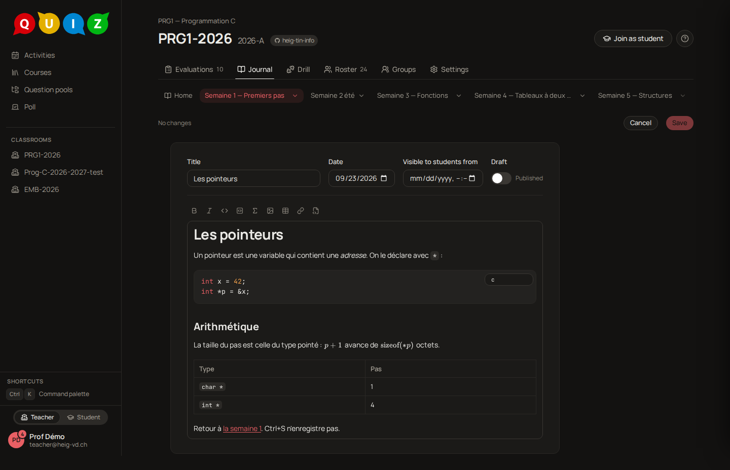 The page editor with its page settings