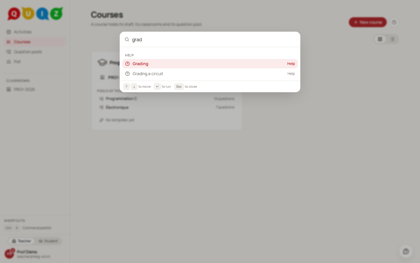The palette filtered on "grad"