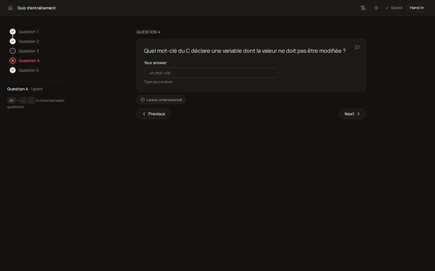The player on a short-answer question
